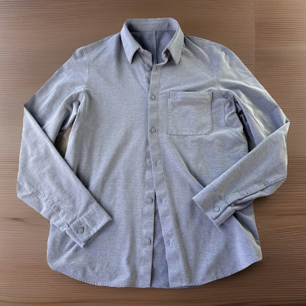 Lululemon Commission Long Sleeve Shirt Blue Chambray Oxford Stretch M $118